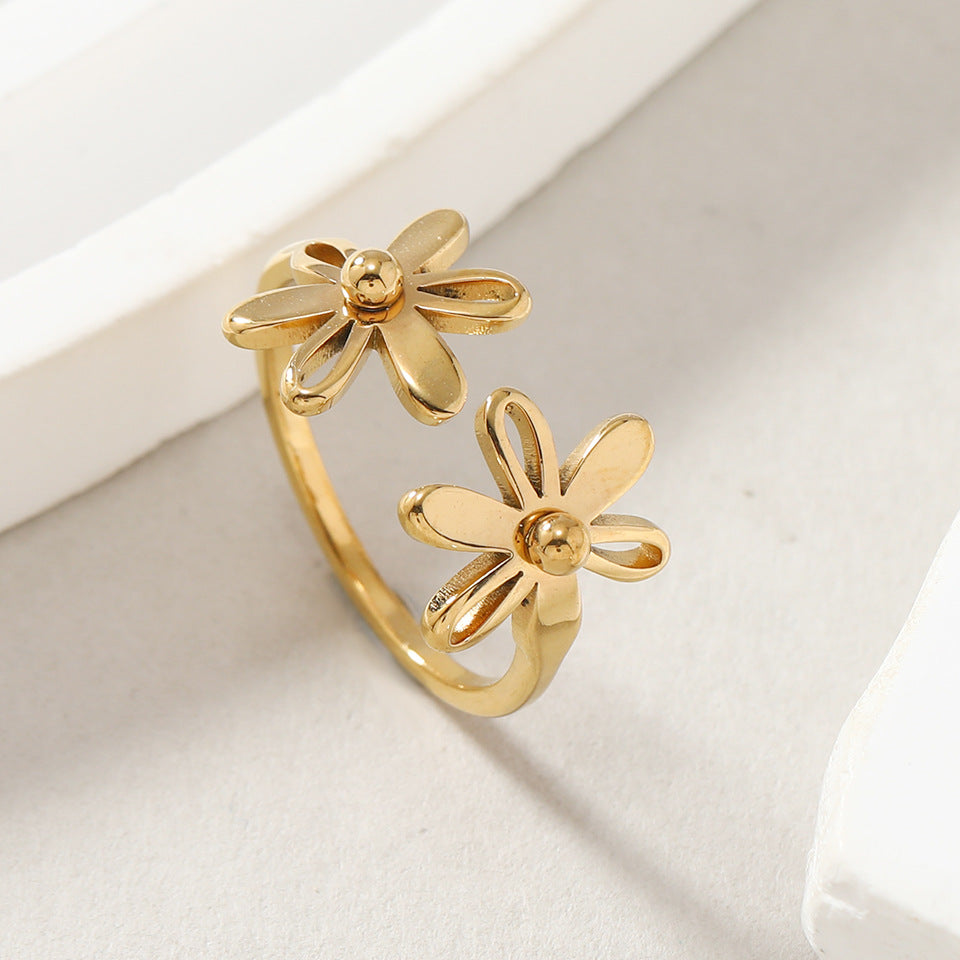 Simple Style Flower Stainless Steel Plating Open Rings