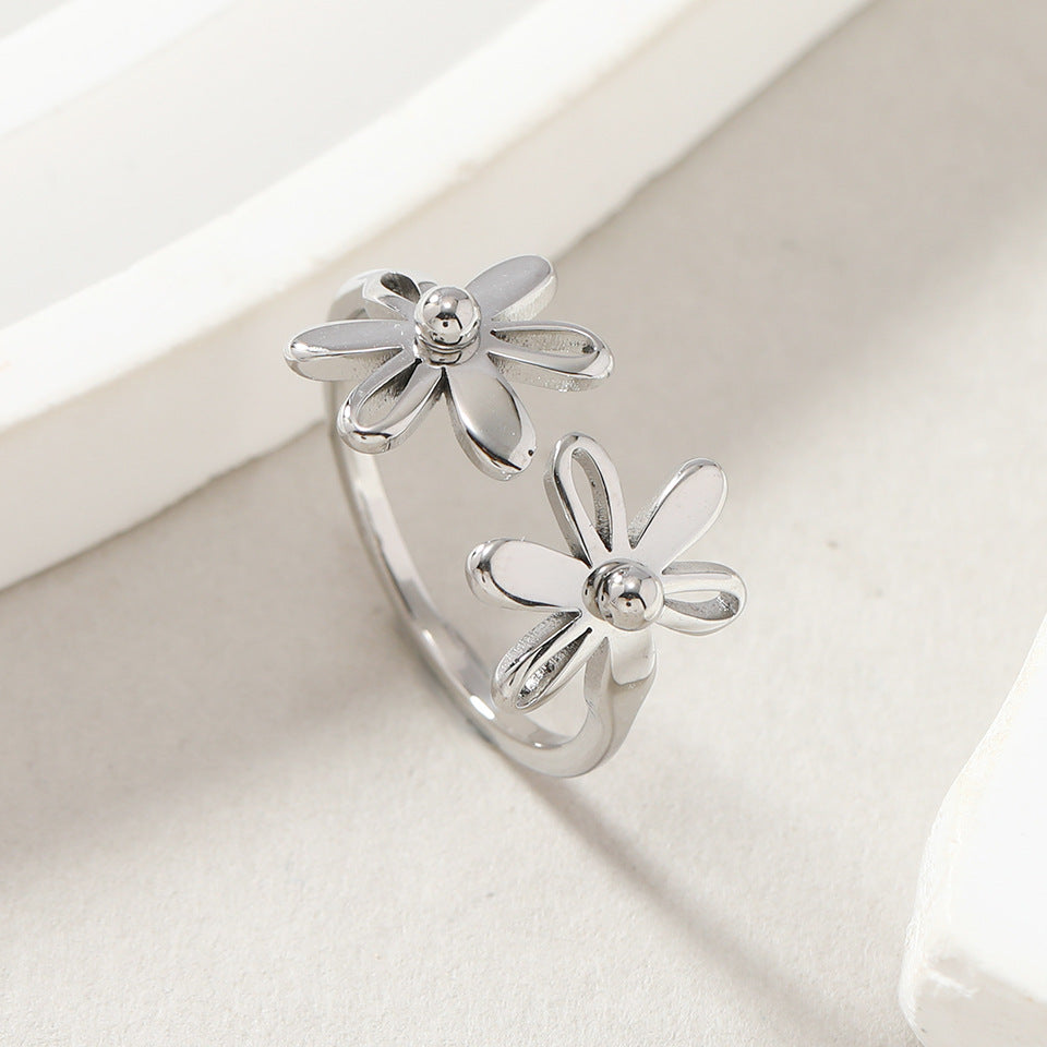 Simple Style Flower Stainless Steel Plating Open Rings