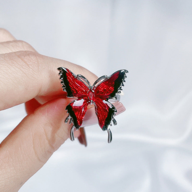 Sweet Cool Style Butterfly Copper Enamel Inlay Rhinestones Open Rings