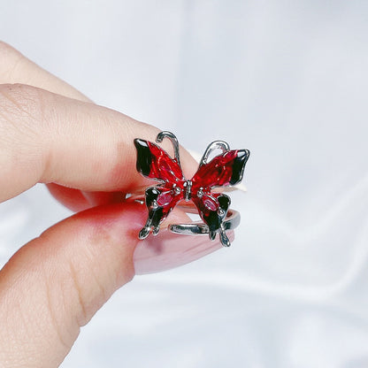 Sweet Cool Style Butterfly Copper Enamel Inlay Rhinestones Open Rings