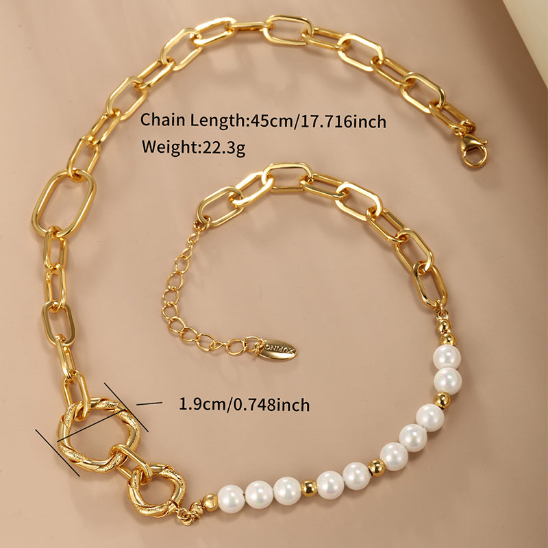 Elegant Xuping Simple Style Geometric 14k Gold Plated Artificial Pearls Copper Alloy Wholesale Necklace