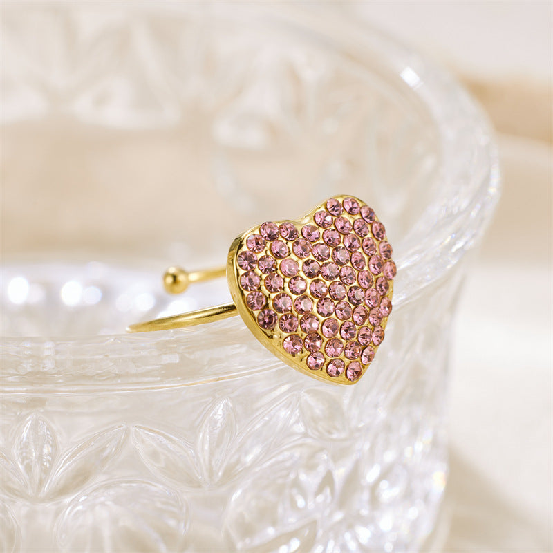 Casual Heart Shape Stainless Steel Zircon Rings