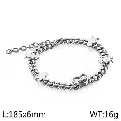 Cute Cartoon Character Letter Heart Shape Titanium Steel Plating Bracelets