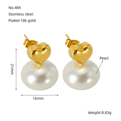 1 Pair Retro Geometric Plating Inlay Stainless Steel Artificial Pearls 18k Gold Plated Earrings