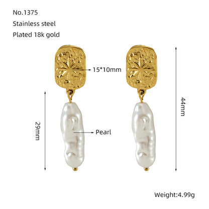 1 Pair Retro Geometric Plating Inlay Stainless Steel Artificial Pearls 18k Gold Plated Earrings