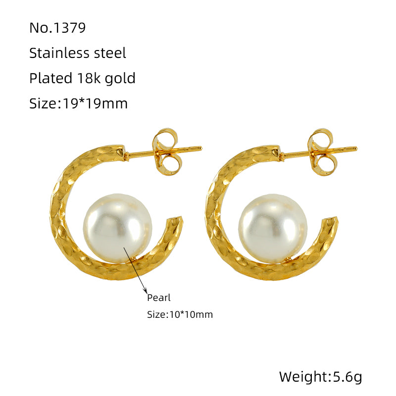 1 Pair Retro Geometric Plating Inlay Stainless Steel Artificial Pearls 18k Gold Plated Earrings