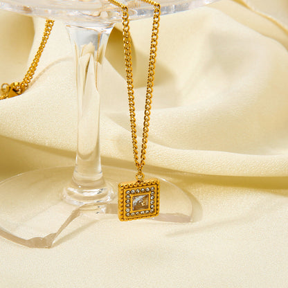 Simple Style Square Stainless Steel Plating Inlay Zircon 18k Gold Plated Pendant Necklace