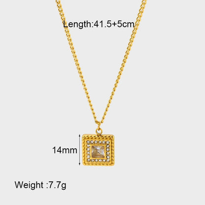 Simple Style Square Stainless Steel Plating Inlay Zircon 18k Gold Plated Pendant Necklace