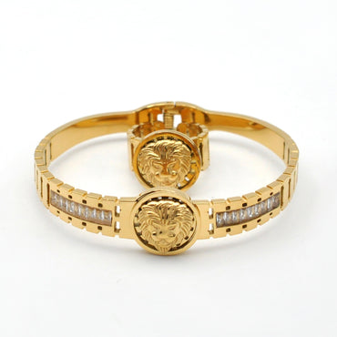 Hip-hop Punk Lion Stainless Steel Plating 18k Gold Plated Rings Bracelets