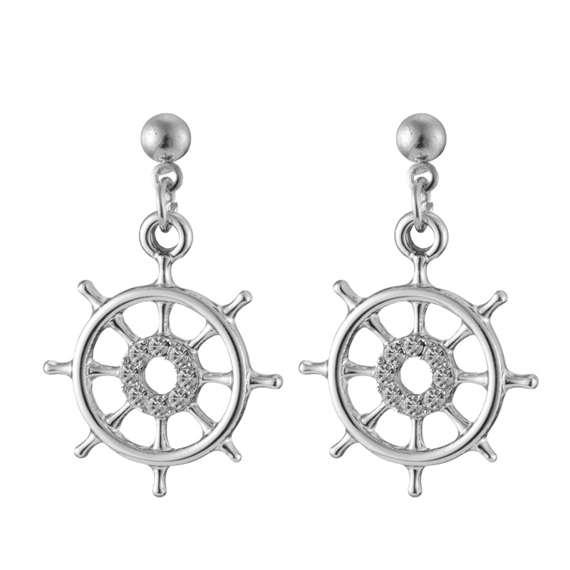 1 Pair Marine Style Rudder Anchor Plating Inlay Alloy Rhinestones Gold Plated Silver Plated Drop Earrings