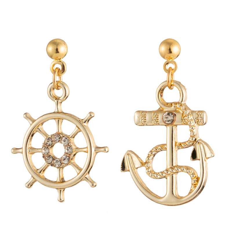 1 Pair Marine Style Rudder Anchor Plating Inlay Alloy Rhinestones Gold Plated Silver Plated Drop Earrings