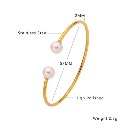 Elegant Simple Style C Shape Stainless Steel Titanium Steel Plating Inlay Artificial Pearls 18k Gold Plated Bangle