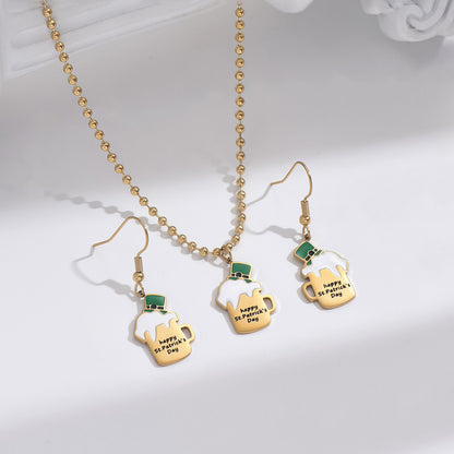 Classic Style Beer Hat Wine Glass Stainless Steel Enamel Plating 14k Gold Plated Earrings Necklace