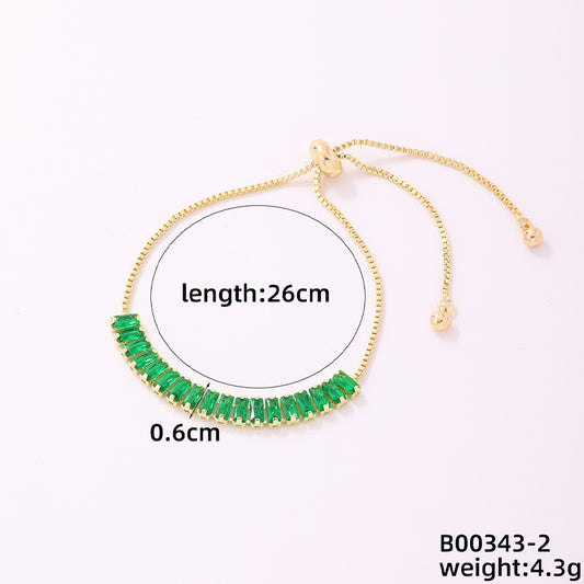 Elegant Simple Style Rectangle Copper Plating Inlay Zircon Gold Plated Silver Plated Bracelets