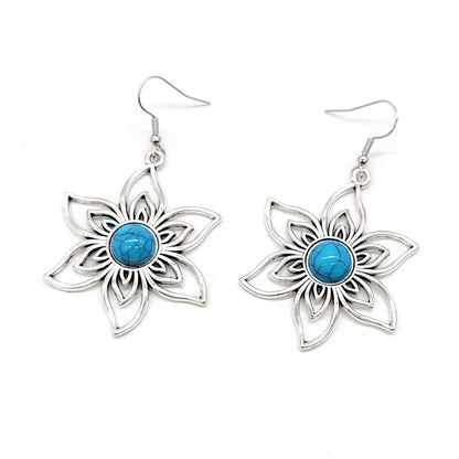 1 Pair Vintage Style Bohemian Flower Plating Inlay Alloy Resin Drop Earrings