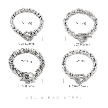 Simple Style Heart Shape Titanium Steel Toggle Bracelets