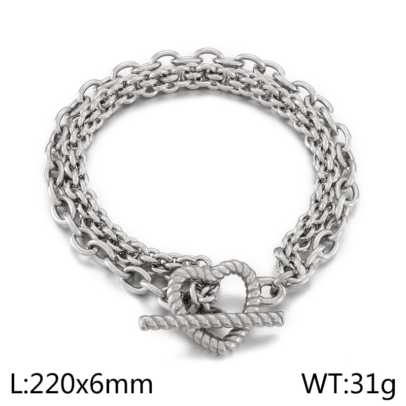 Simple Style Heart Shape Titanium Steel Toggle Bracelets