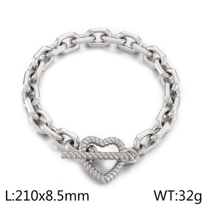 Simple Style Heart Shape Titanium Steel Toggle Bracelets