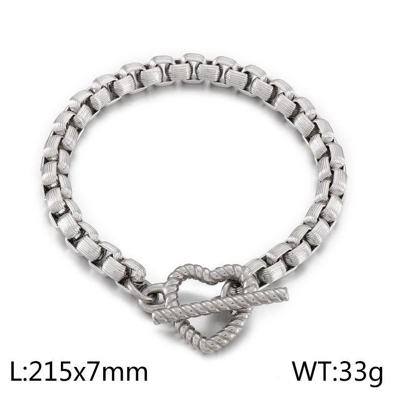 Simple Style Heart Shape Titanium Steel Toggle Bracelets