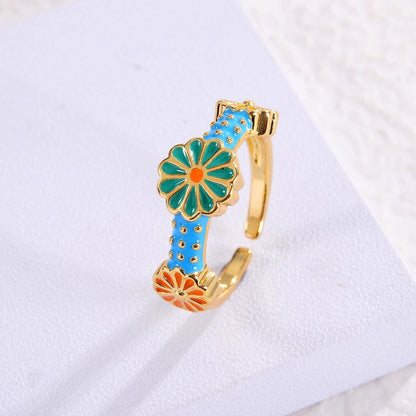 Elegant Pastoral Flower Fish Tail Copper Beaded Inlay Zircon 18k Gold Plated Rings