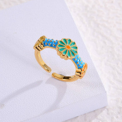 Elegant Pastoral Flower Fish Tail Copper Beaded Inlay Zircon 18k Gold Plated Rings