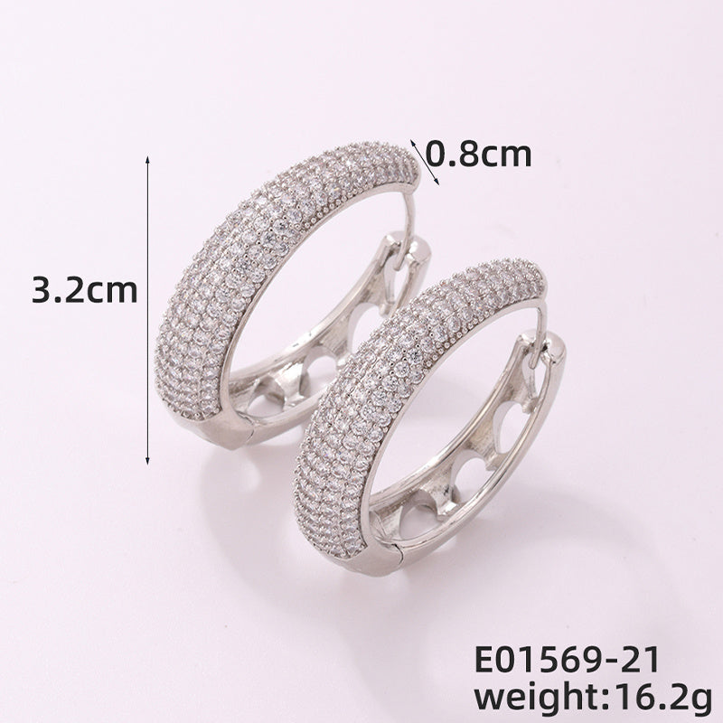 1 Piece Casual Simple Style Geometric Copper Zircon Silver Plated Hoop Earrings