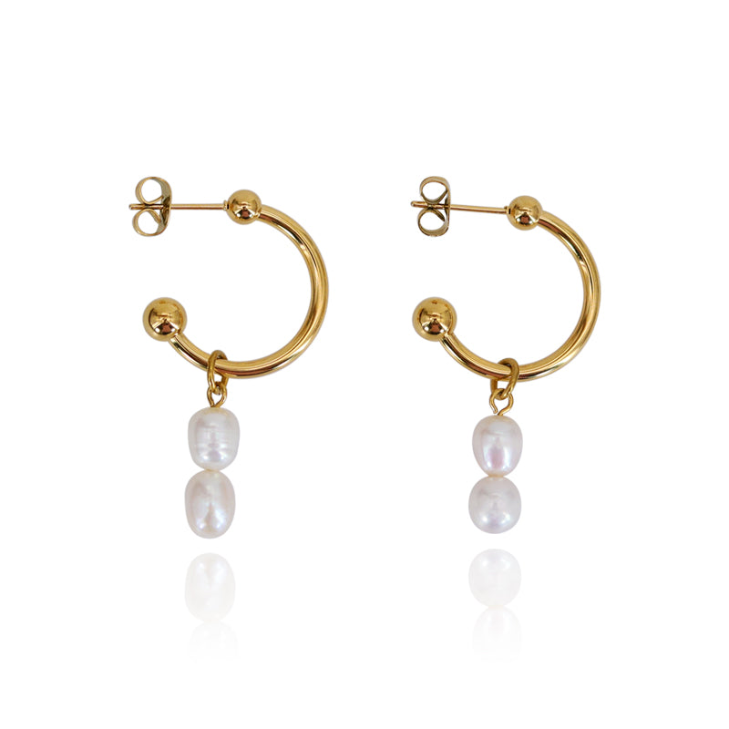 1 Pair Simple Style Geometric Freshwater Pearl Titanium Steel 18k Gold Plated Drop Earrings