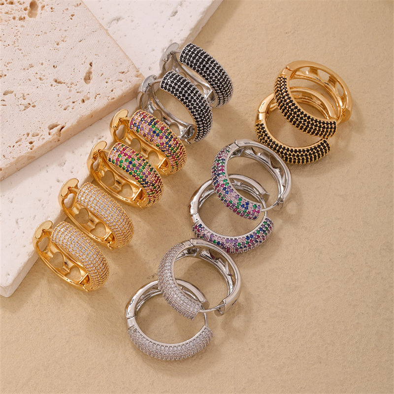 1 Piece Casual Simple Style Geometric Irregular Copper Zircon Silver Plated Huggie Earrings