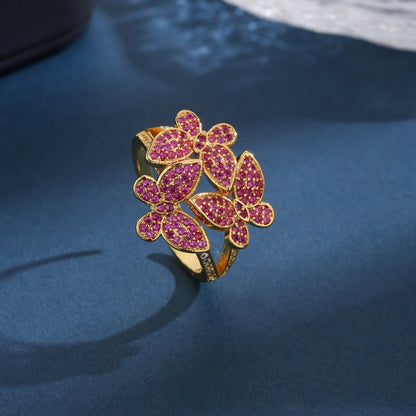 Elegant Simple Style Flower Petal Copper Plating Inlay Zircon 18k Gold Plated Open Rings