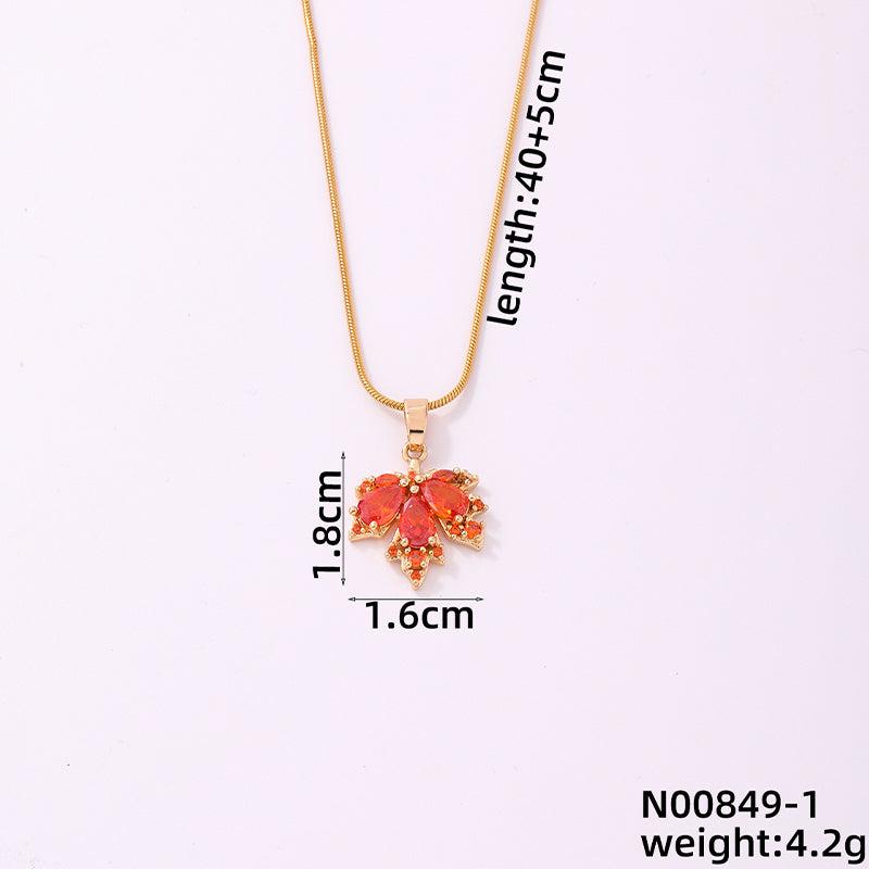 Casual Simple Style Classic Style Maple Leaf Stainless Steel Copper Plating Inlay Zircon Gold Plated Pendant Necklace