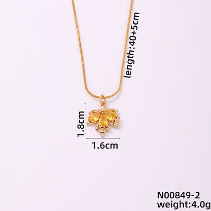 Casual Simple Style Classic Style Maple Leaf Stainless Steel Copper Plating Inlay Zircon Gold Plated Pendant Necklace