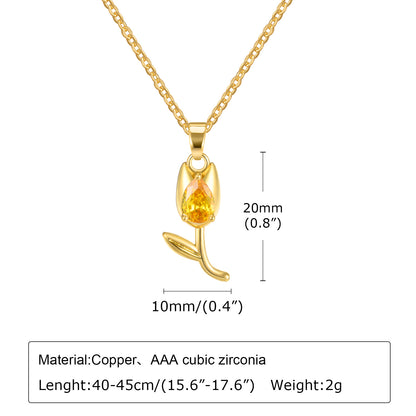 Elegant Simple Style Tulip Copper Plating Inlay Zircon 18k Gold Plated Pendant Necklace