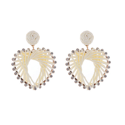 1 Pair Elegant Sweet Heart Shape Inlay Alloy Raffia Rhinestones Gold Plated Drop Earrings