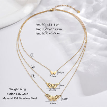 Elegant Classic Style Roman Style Moon Snake Butterfly Stainless Steel Plating Hollow Out Inlay Acrylic 14k Gold Plated Layered Necklaces