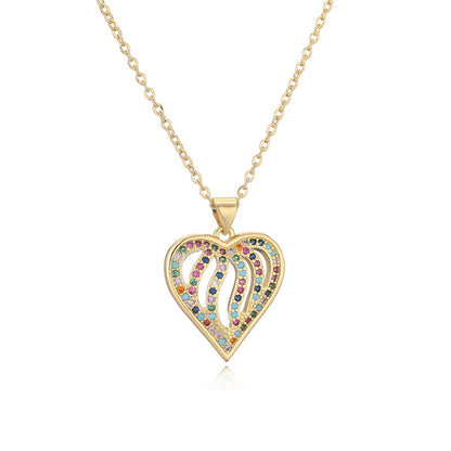 Ig Style Simple Style Heart Shape Copper Plating Inlay Zircon Gold Plated Pendant Necklace