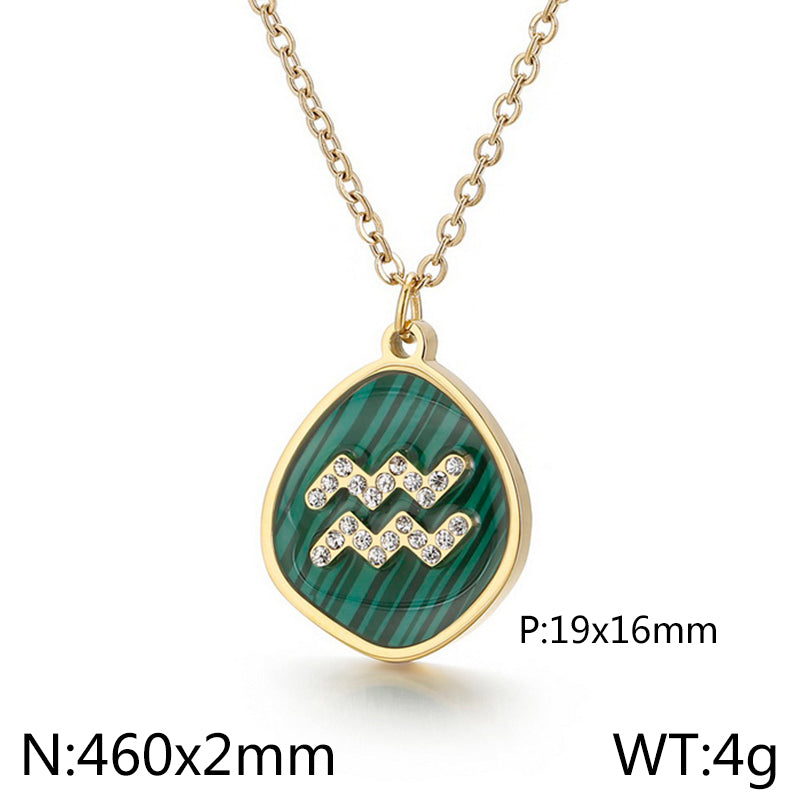 Basic Constellation Stainless Steel Inlay Malachite Pendant Necklace