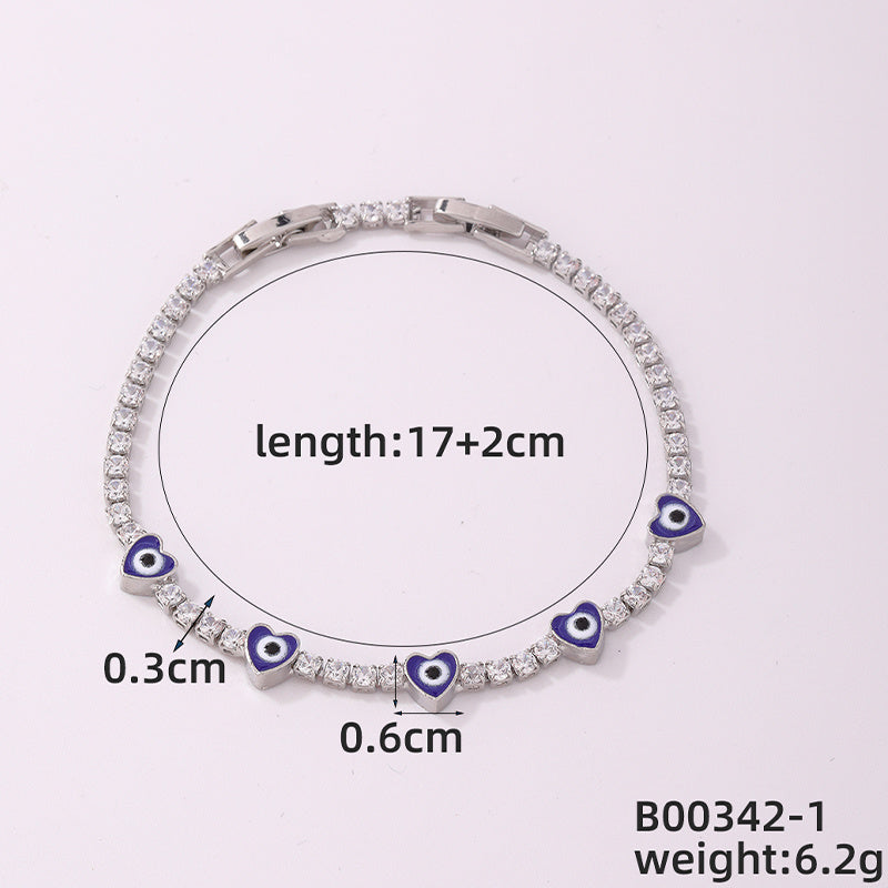 Casual Simple Style Classic Style Devil's Eye Heart Shape Copper Plating Inlay Zircon Gold Plated Silver Plated Bracelets