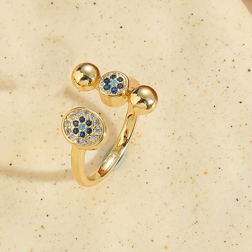 Vintage Style Simple Style Commute Eye Copper Enamel Plating Inlay Zircon 14k Gold Plated Open Rings