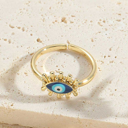 Vintage Style Simple Style Commute Eye Copper Enamel Plating Inlay Zircon 14k Gold Plated Open Rings