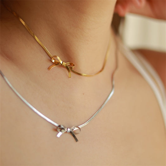 Simple Style Classic Style Bow Knot Stainless Steel Plating 18k Gold Plated Necklace