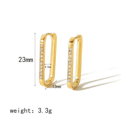 1 Pair Simple Style U Shape Polishing Plating Inlay Stainless Steel Zircon 18k Gold Plated Earrings