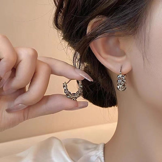 1 Pair Simple Style Shiny Round Plating Inlay Alloy Rhinestones Gold Plated Earrings