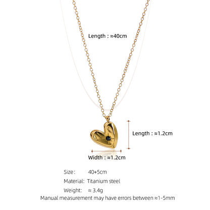 Sweet Simple Style Heart Shape Titanium Steel Plating Inlay Zircon 18k Gold Plated Pendant Necklace