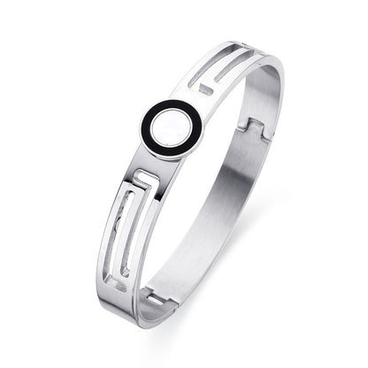 Simple Style Classic Style Round Solid Color Stainless Steel Plating Inlay Shell Gold Plated Bangle