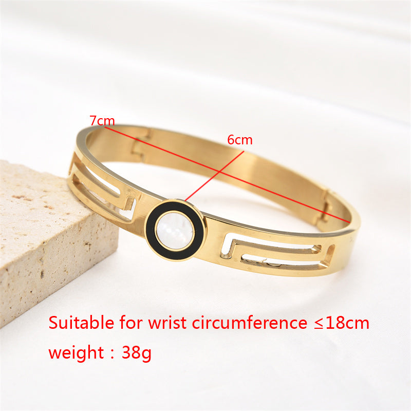 Simple Style Classic Style Round Solid Color Stainless Steel Plating Inlay Shell Gold Plated Bangle