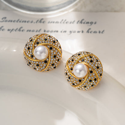 1 Pair Vintage Style French Style Round Plating Three-dimensional Inlay Copper Zircon Gold Plated Ear Studs