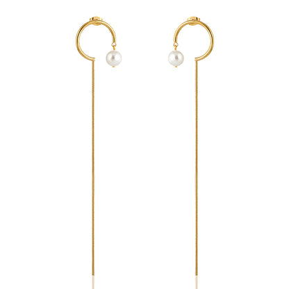 1 Pair Elegant Simple Style Geometric Tassel Plating Inlay Stainless Steel Zircon Gold Plated Drop Earrings