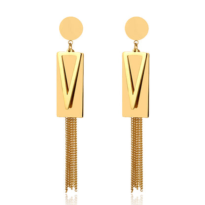 1 Pair Elegant Simple Style Geometric Tassel Plating Inlay Stainless Steel Zircon Gold Plated Drop Earrings