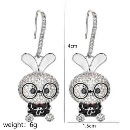 1 Pair Cute Rabbit Enamel Plating Inlay Copper Zircon White Gold Plated Drop Earrings