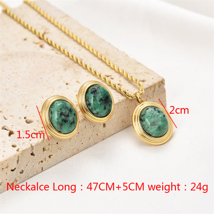 Simple Style Oval Stainless Steel Plating Inlay Natural Stone Gold Plated Jewelry Set